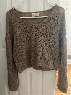 Charter Club Openwork Crochet Scoop-Neck Sweater - Taupe Brown